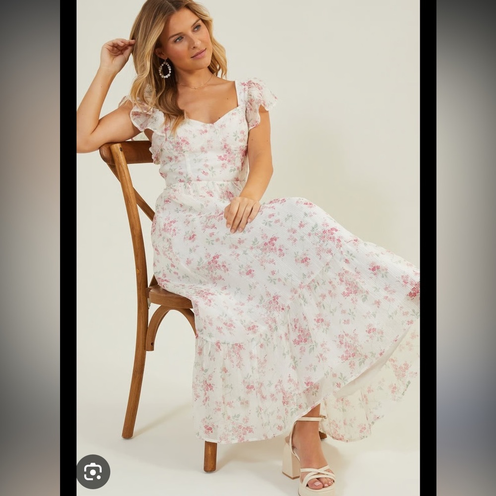 Altar'd State Floral Midi Dress - White and Pink